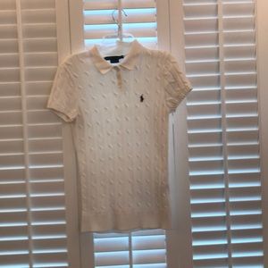 Ralph Lauren White Cable knit Short Sleeve Sweater